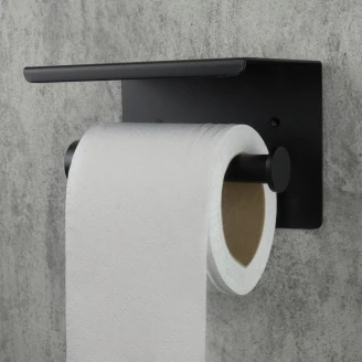 Toiletpapirholder med Hylde <strong>Round</strong>  Sort Mat