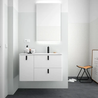 Håndvaskskab <strong>Avrel</strong>  Hvid Mat Venstre 90 cm med Vask Hvid Mat
