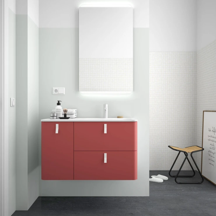 Underskab Avrel Rosa Mat Venstre 90 cm med Vask Hvid Mat