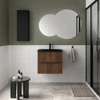 Håndvaskskab <strong>Runa</strong>  Valnød Mat 60 cm med 2 Skuffer & Vask Sort Mat