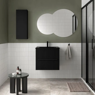 Underskab <strong>Runa</strong>  Sort Mat 60 cm med 2 Skuffer & Vask Sort Mat