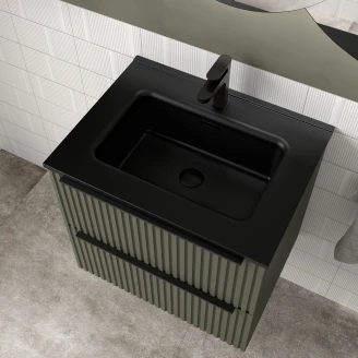 Underskab <strong>Runa</strong>  Skovgrøn Mat 60 cm med 2 Skuffer & Vask Sort Mat