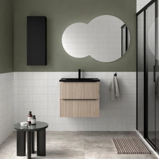 Håndvaskskab <strong>Runa</strong>  Træ Naturlig Mat 60 cm med 2 Skuffer & Vask Sort Mat