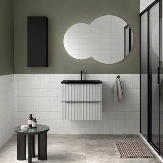 Underskab <strong>Runa</strong>  Hvid Mat 60 cm med 2 Skuffer & Vask Sort Mat