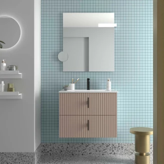 Underskab <strong>Runa</strong>  Beige Mat 70 cm med 2 Skuffer & Vask Hvid Blank