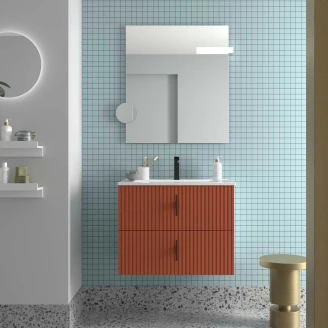 Underskab <strong>Runa</strong>  Terrakotta Mat 70 cm med 2 Skuffer & Vask Hvid Blank