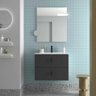 Underskab <strong>Runa</strong>  Antracit Mat 70 cm med 2 Skuffer & Vask Hvid Blank