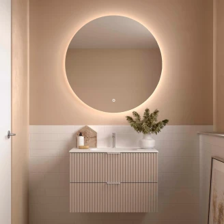 Underskab <strong>Runa</strong>  Beige Mat 90 cm med 2 Skuffer & Vask Hvid Mat