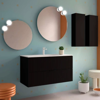 Underskab <strong>Runa</strong>  Sort Mat 100 cm med 2 Skuffer & Vask Hvid Mat