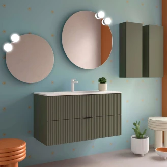 Underskab <strong>Runa</strong>  Skovgrøn Mat 100 cm med 2 Skuffer & Vask Hvid Mat