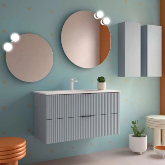 Underskab <strong>Runa</strong>  Lyseblå Mat 100 cm med 2 Skuffer & Vask Hvid Mat