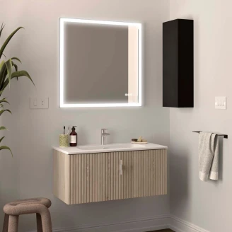 Håndvaskskab <strong>Runa</strong>  Træ Naturlig Mat 90 cm med Vask Hvid Mat