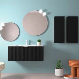 Underskab <strong>Runa</strong>  Sort Mat 100 cm med Vask Hvid Mat