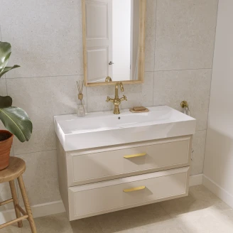 Håndvaskskab Gold <strong>Tandem</strong>  Beige Mat 100 cm med Butler Vask Hvid Blank