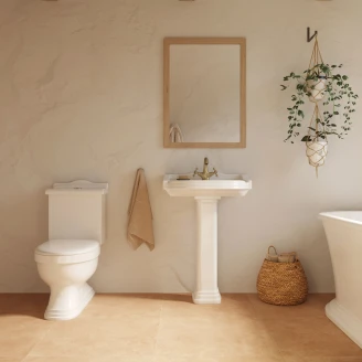 Badeværelsespakke <strong>Wilcot</strong>  Håndvask med Piedestal & Toilet Hvid Blank