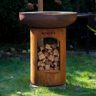 BonFeu Grillsæt med BonBiza Ildsted Åben Cortenstål, Dobbelt Stålring & Rundt Grillrist