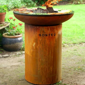 BonFeu Grillsæt med BonBiza Ildsted Cortenstål, Dobbelt Stålring til Grill, Rundt Grillrist & Pizzaovn
