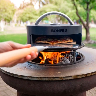 BonFeu Sæt med BonBiza Ildsted Cortenstål XL, Dobbelt Stålring til Grill, Rundt Grillrist & Pizzaovn