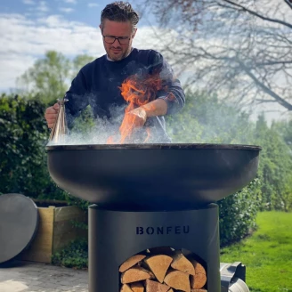 BonFeu Grillsæt med BonBiza Ildsted Åben Sort, Dobbelt Stålring til Grill & Rundt Grillrist