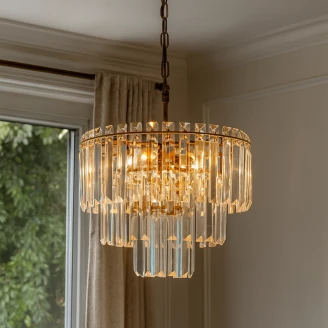 Hængelampe <strong>Brenza</strong>  M Transparent Krystal, Antik Bronze Blank Ø 36 cm