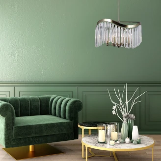 Hængende Lampe Glacia L Transparent Krystal, Antikbronze Blank