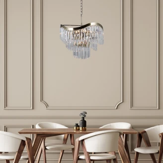 Hængende Lampe XL <strong>Glacia</strong>  Transparent Krystal, Blank Antikbronze