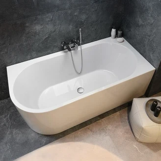 Vægnært Badekar <strong>Corselle</strong>  Hvid Blank 170 cm Venstre med Krom Click-Clack Bundventil