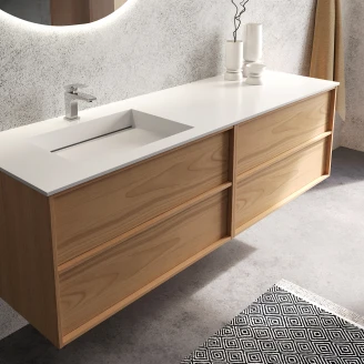 Dobbelt Underskab <strong>Ekskär</strong>  Eg Mat 120 cm med Corian Vask Venstre med Skuffeinddeling & LED