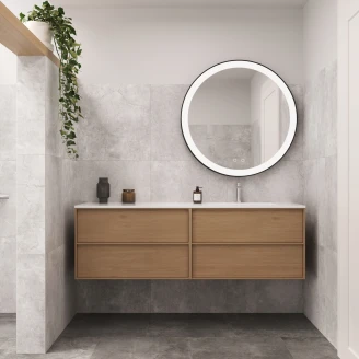 Dobbelt Underskab <strong>Ekskär</strong>  Eg Mat 120 cm med Corian Vask Højre med Skuffeinddeling & LED