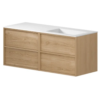 Dobbelt Underskab <strong>Ekskär</strong>  Eg Mat 120 cm med Corian Vask Højre med Skuffeinddeling & LED