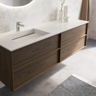 Dobbelt Underskab <strong>Ekskär</strong>  Valnød Mat 120 cm med Corian Vask Venstre med Skuffeinddeling & LED