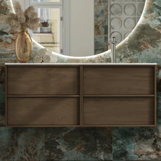 Dobbelt Underskab <strong>Ekskär</strong>  Valnød Mat 120 cm med Corian Vask Højre Hvid Mat