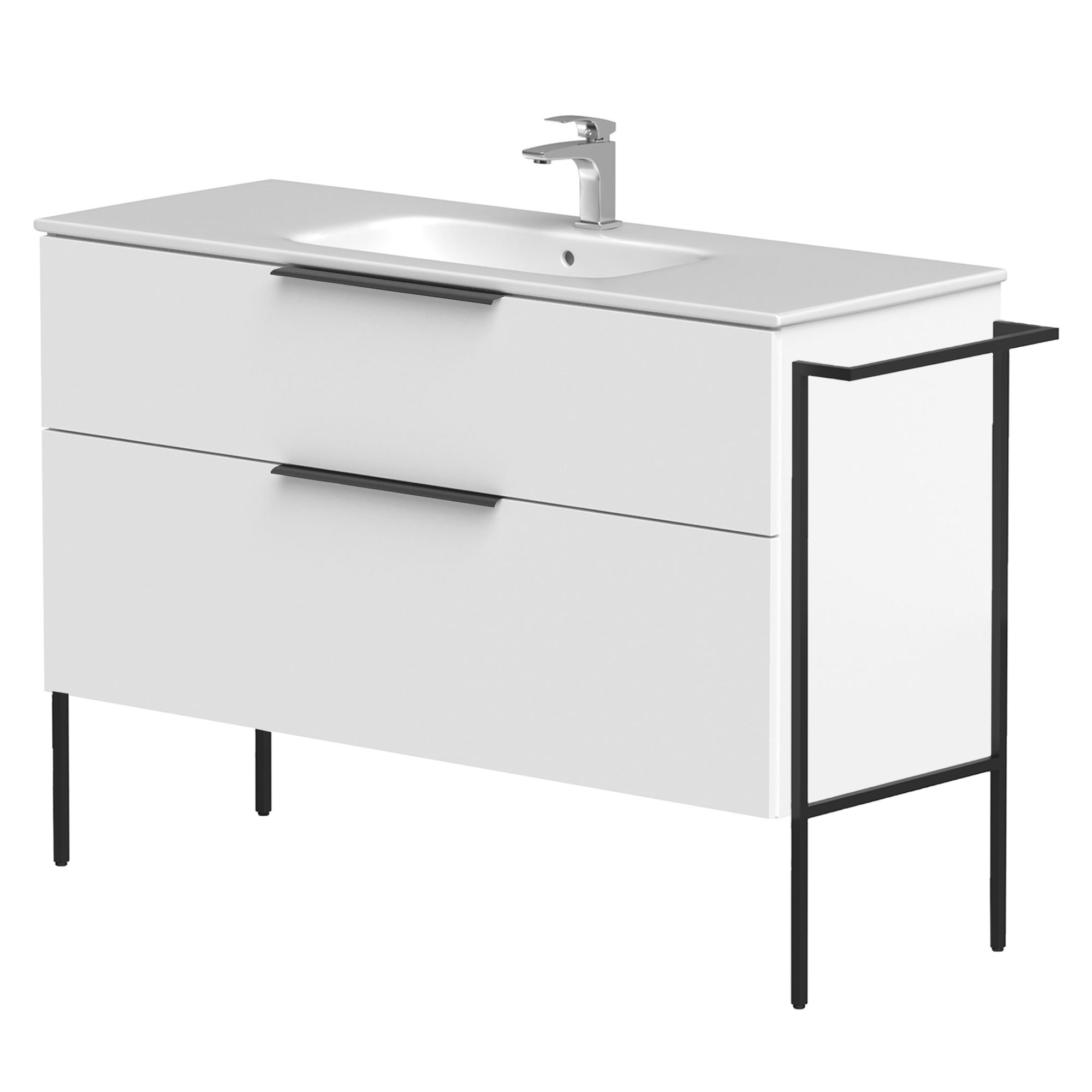 Underskab Velira Hvid Mat 120 cm med Vask Hvid, Håndtag Sort & Ben