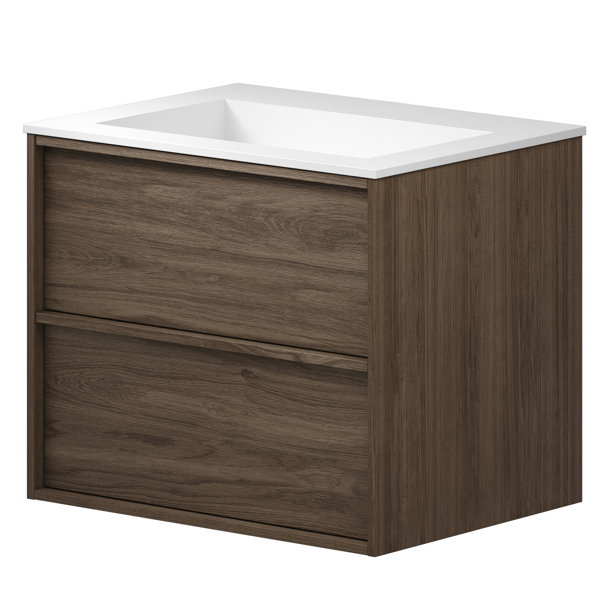 Underskab Ekskär Valnød Mat 60 cm med Corian Vask Hvid Mat