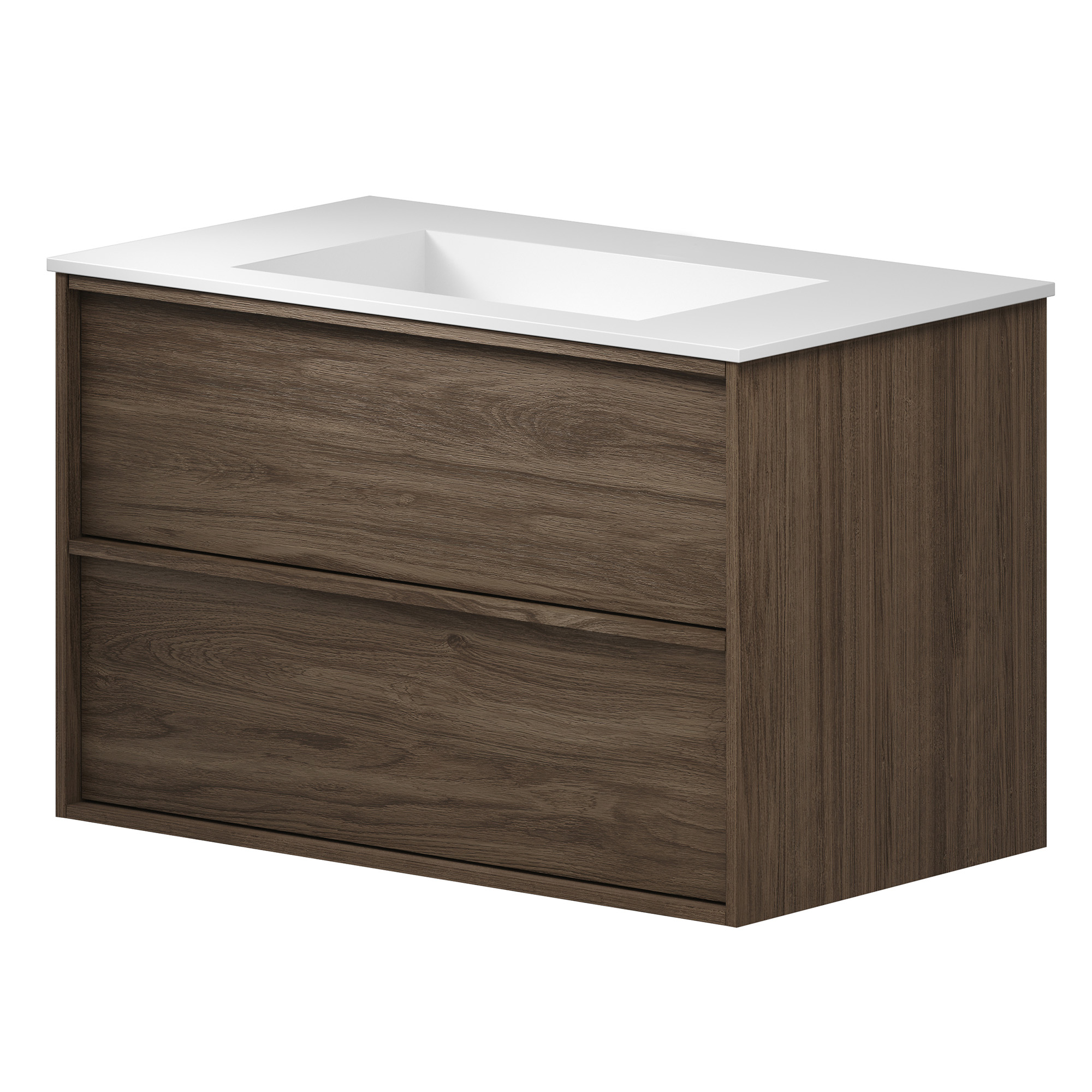 Underskab Ekskär Valnød Mat 80 cm med Corian Vask Hvid Mat