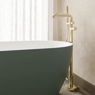 Fritstående Badekararmatur med Brusesæt Guld Mat