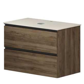 Underskab Luna Valnød Træ 80 cm med Cosentino Bordplade Silestone Lys Beige Poleret