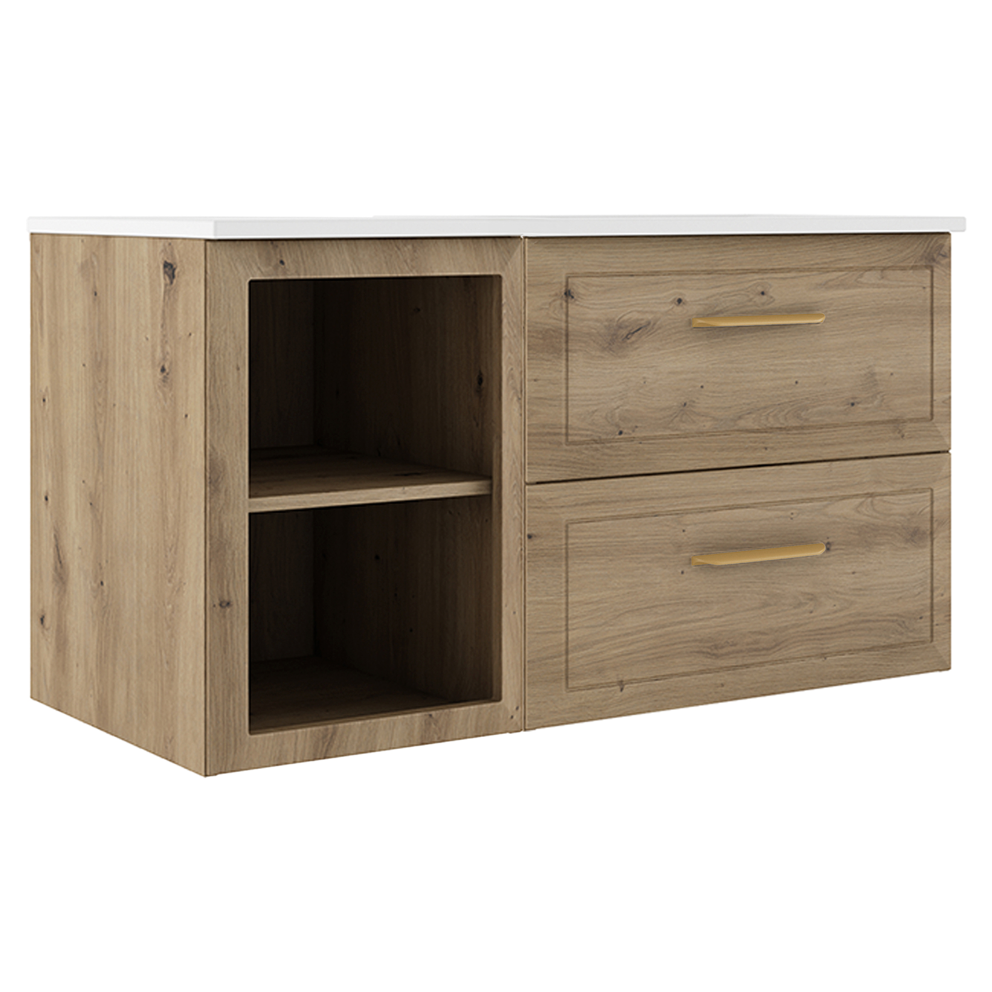 Underskab Gold Tandem Trælys Mat 40+60 cm med Vask Hvid Blank