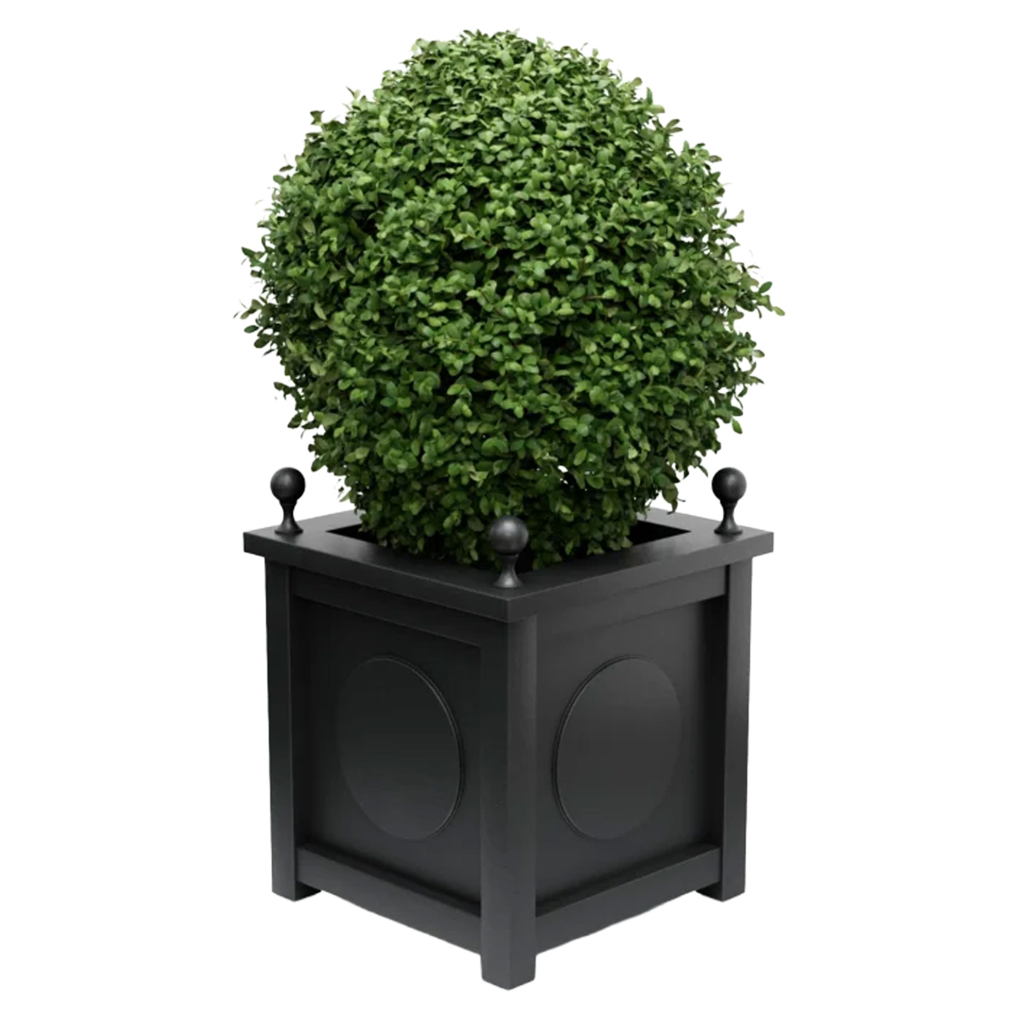 Udendørskrukke Metal Marseille Sort 60 cm med Dekorative Kugler & Overkant