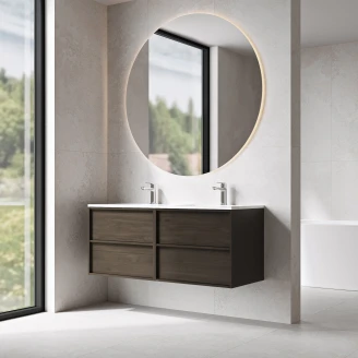 Dobbelt Underskab <strong>Ekskär</strong>  Valnød Mat 120 cm med Vask Hvid Blank