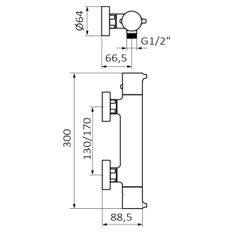 Brusearmatur <strong>Carenza</strong>  Metal Sort Mat med Termostat