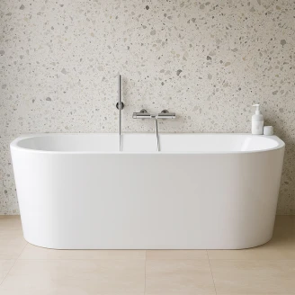 Vægnært Badekar <strong>Corselle</strong>  Hvid Blank 150 cm med Krom Click-Clack Bundventil