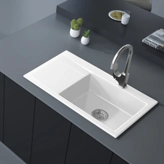 Keramisk Køkkenvask med Afløbsbakke <strong>Bellehaven</strong>  Hvid Blank 86x51 cm
