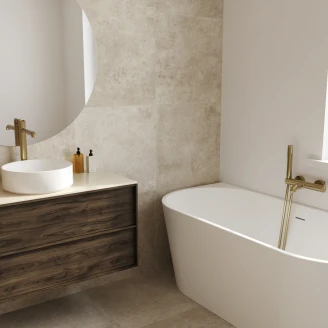 Armatur­sæt Silia Guld Mat Høj Håndvaskarmatur med Badekarsarmatur & Universel Bundventil