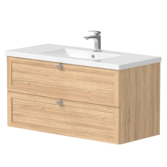 Underskab <strong>Craftwood</strong>  Egfaner Bleached Oak Mat 100 cm med Vask Hvid Blank & Håndtagene Krom