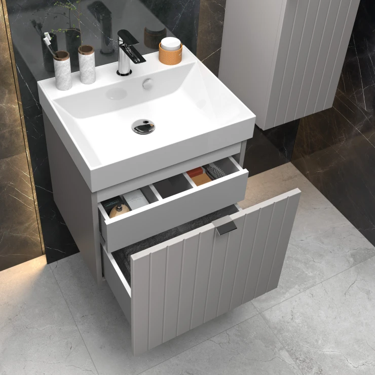 Underskab Atria Beige Mat 50 cm med Vask Hvid Blank