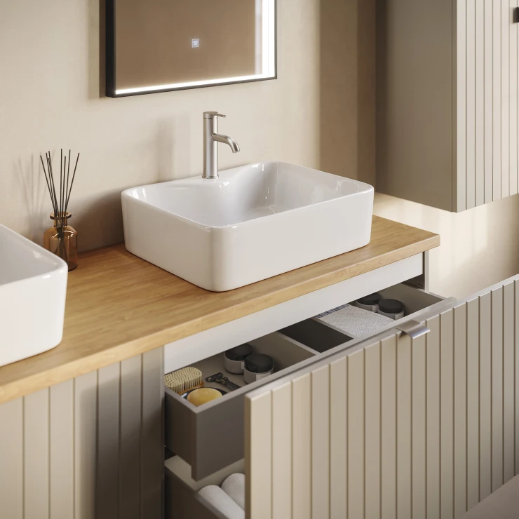 Underskab Atria Beige Mat 50 cm med Bordplade Eg Massiv UV-lakeret