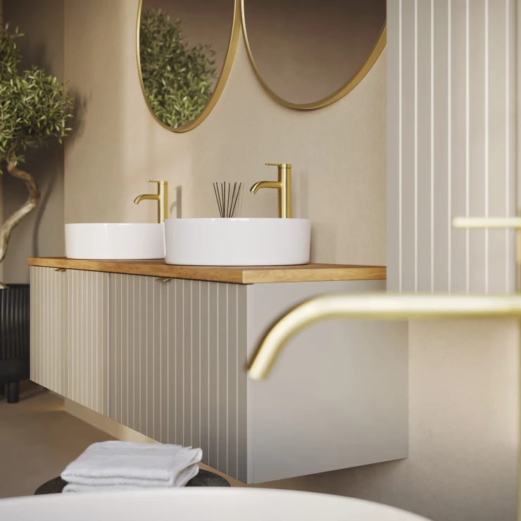 Dobbelt Underskab Atria Beige Mat 160 cm med Bordplade Eg Massiv UV-lakeret