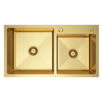 Rustfrit Stål Køkkenvask <strong>Norelle</strong>  Guld Mat 78x45 cm med Vandlås