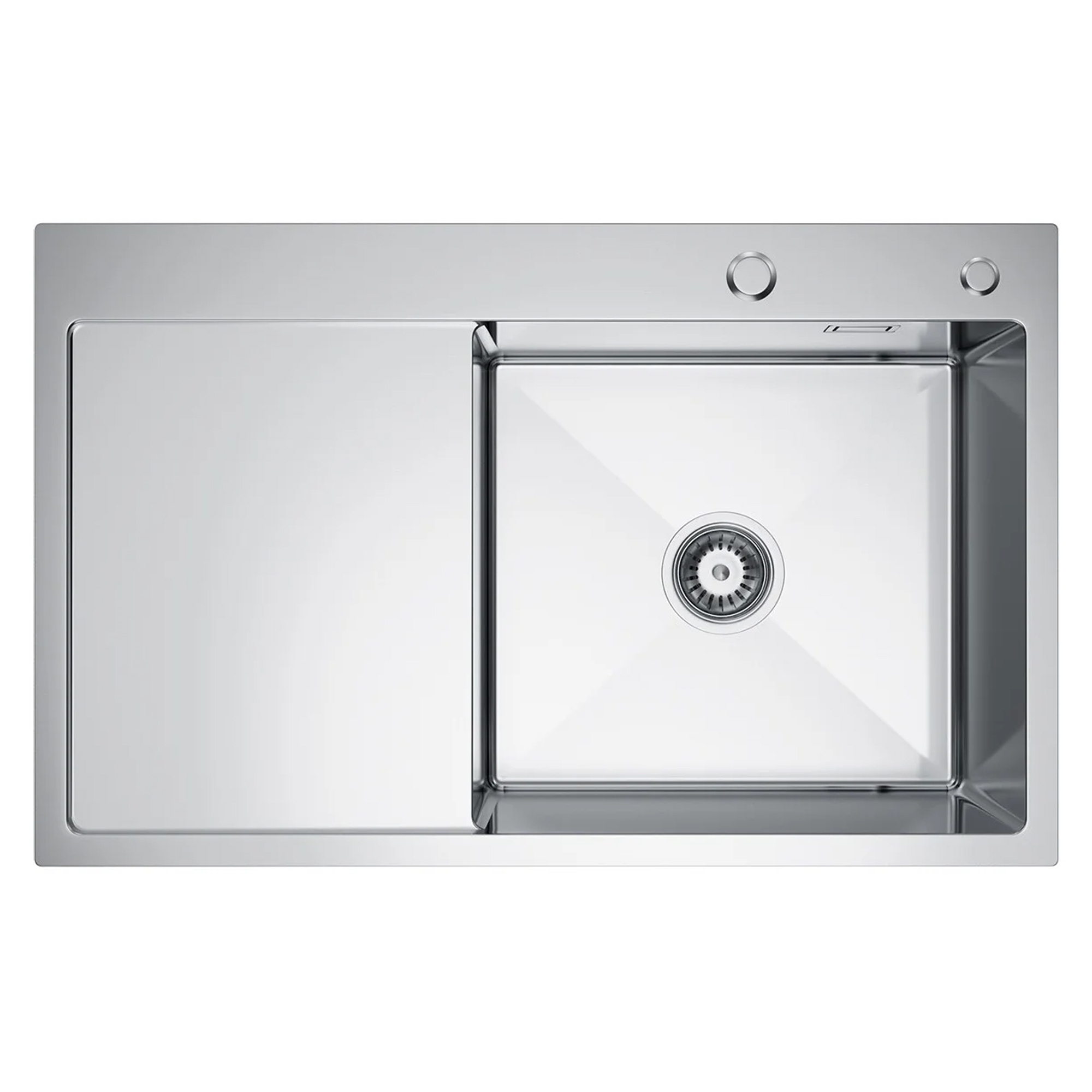 Rustfrit Stål Køkkenvask med Afløbsbakke Celion Krom Mat 78x49 cm med Vandlås Venstre